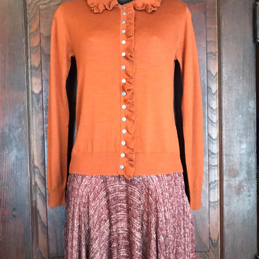 Zara Rust Ruffle-Trim Button Cardigan - Picture 7 of 15